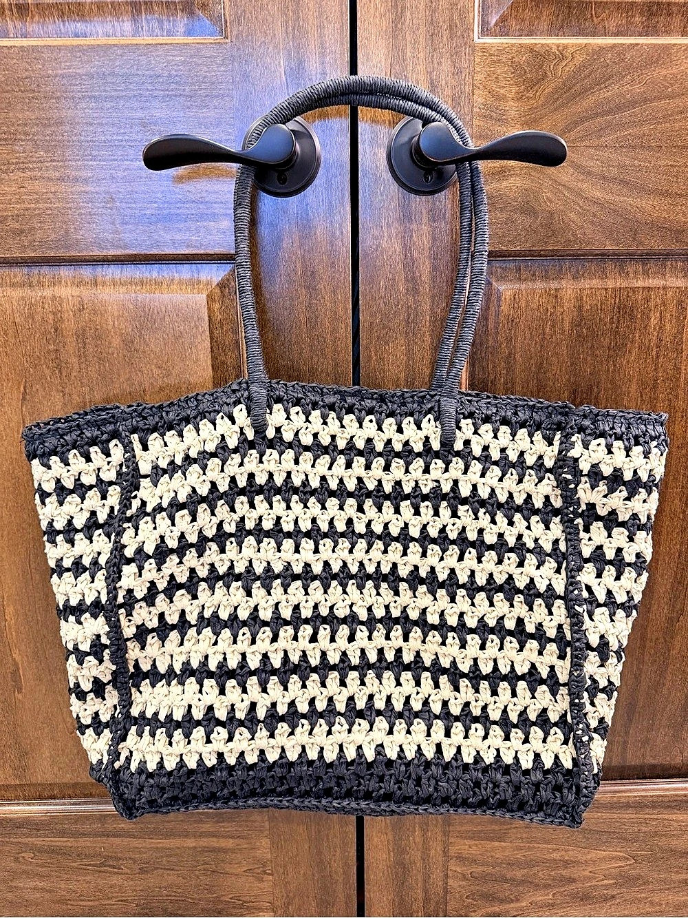 Abercrombie & Fitch Straw Resort Tote Bag Woven Tote Black & Cream